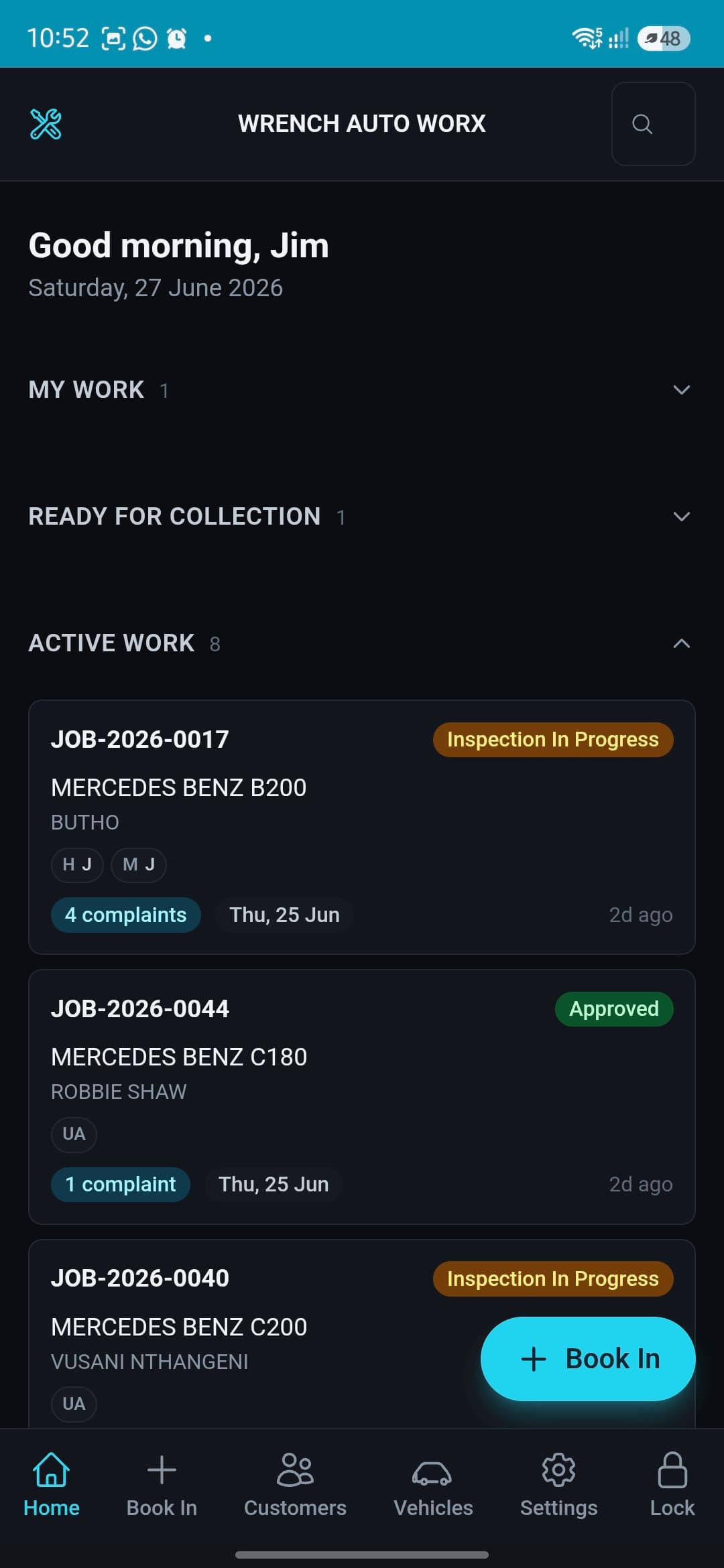 Wrench dashboard, dark mode